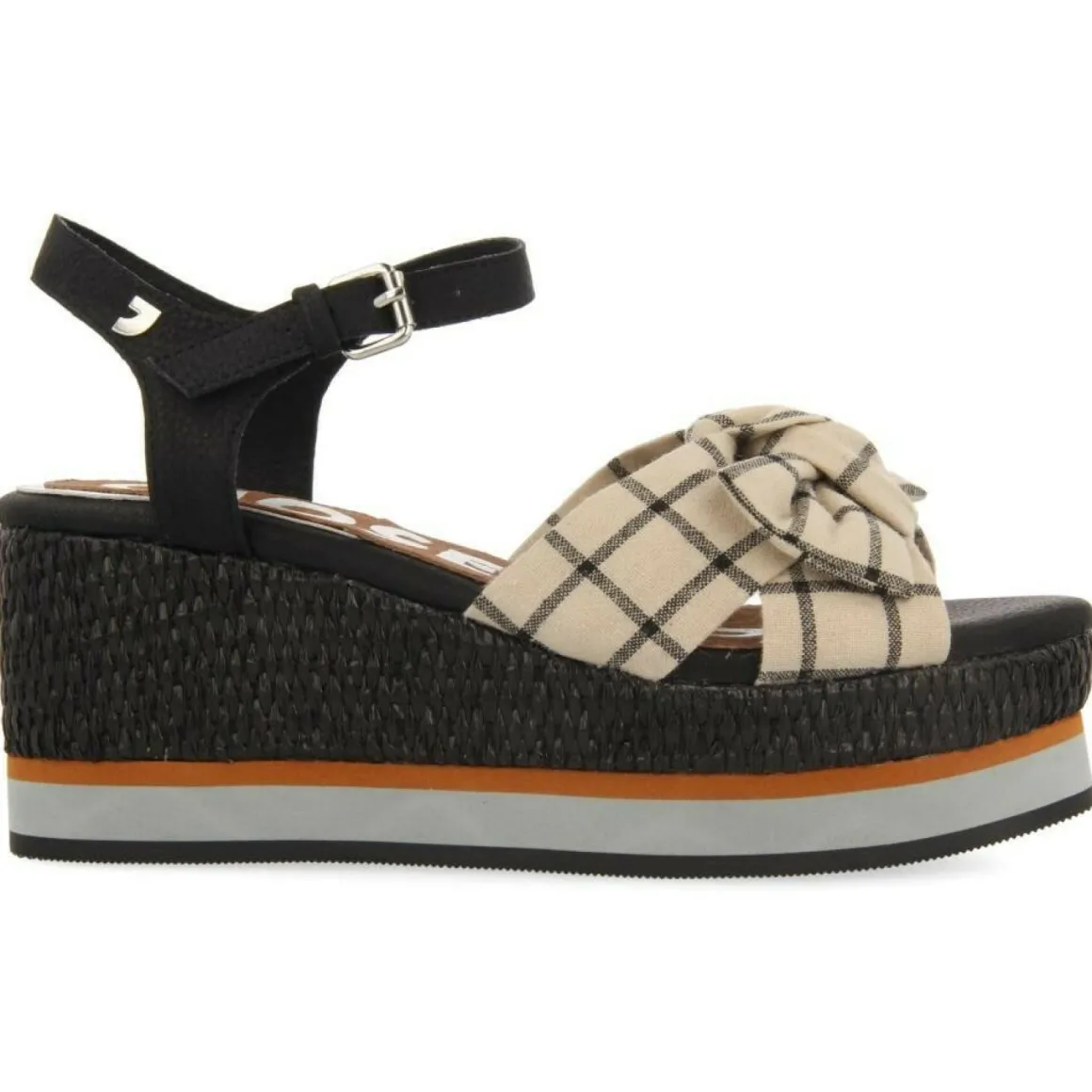 GIOSEPPO BLACK WEDGE SANDALS WITH LAYOUT DETAILS FOR WOMEN IVORA