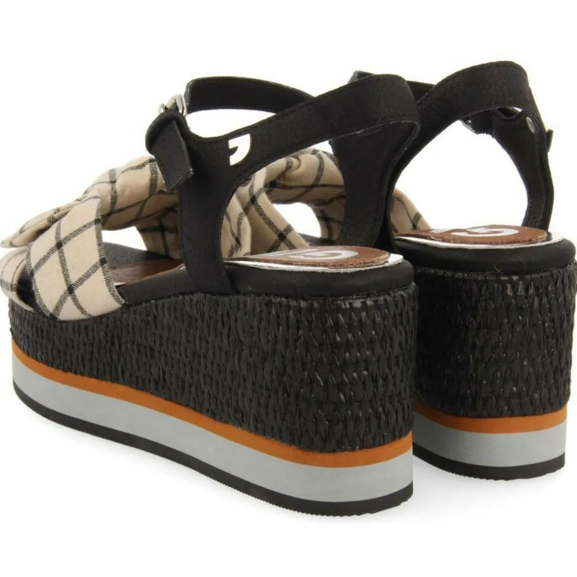 GIOSEPPO BLACK WEDGE SANDALS WITH LAYOUT DETAILS FOR WOMEN IVORA
